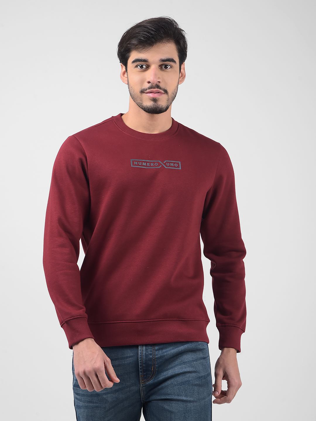 Numero Uno Men Typography Maroon Sweat Shirt